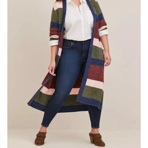 Torrid Chunky Stripe Color Block Open Duster Womens Sweater Multicolor Size 3